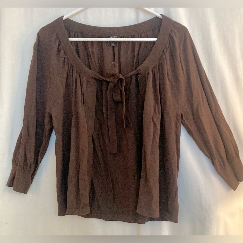 Talbots Brown Tie-Front Lightweight Stretchy Sweater Size S